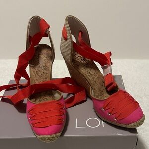 LOFT Red and Pink Espadrille Wedges